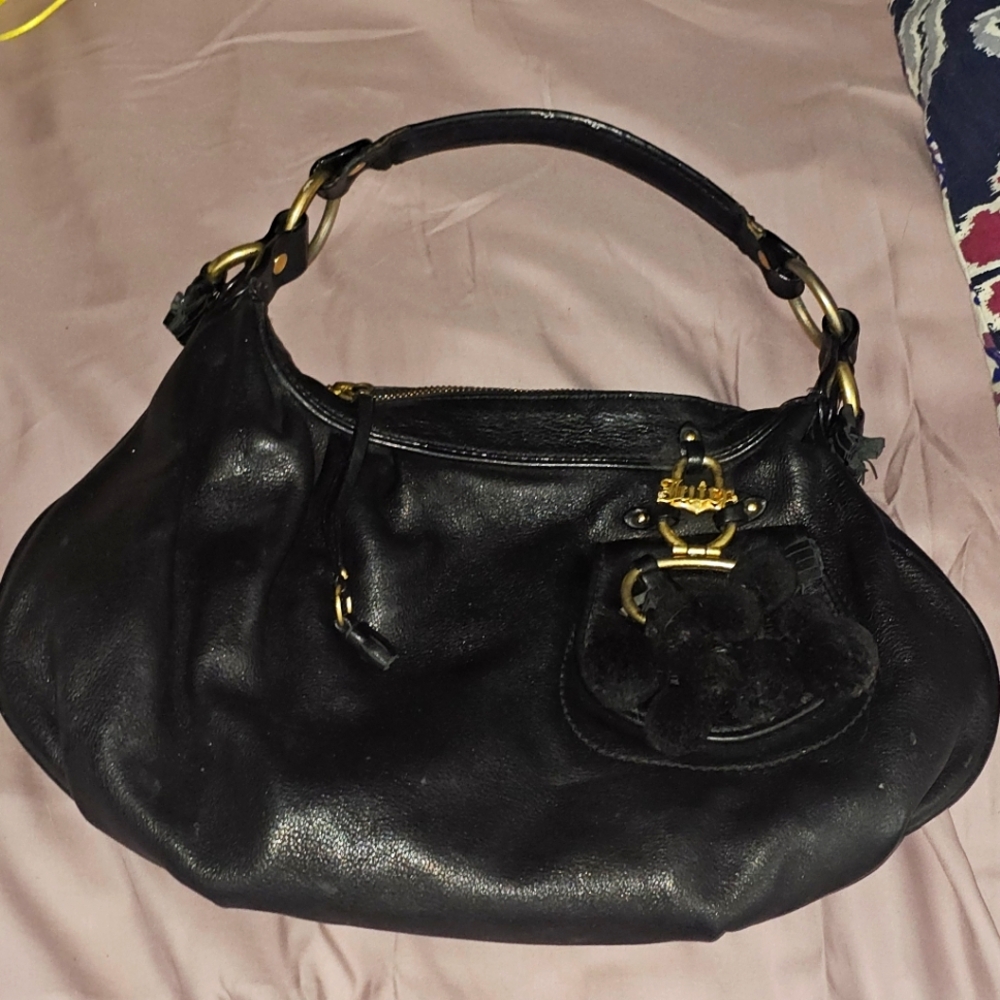 Vintage Juicy Couture Y2K Leather Purse Pom Pom & Leather Tassel Charm